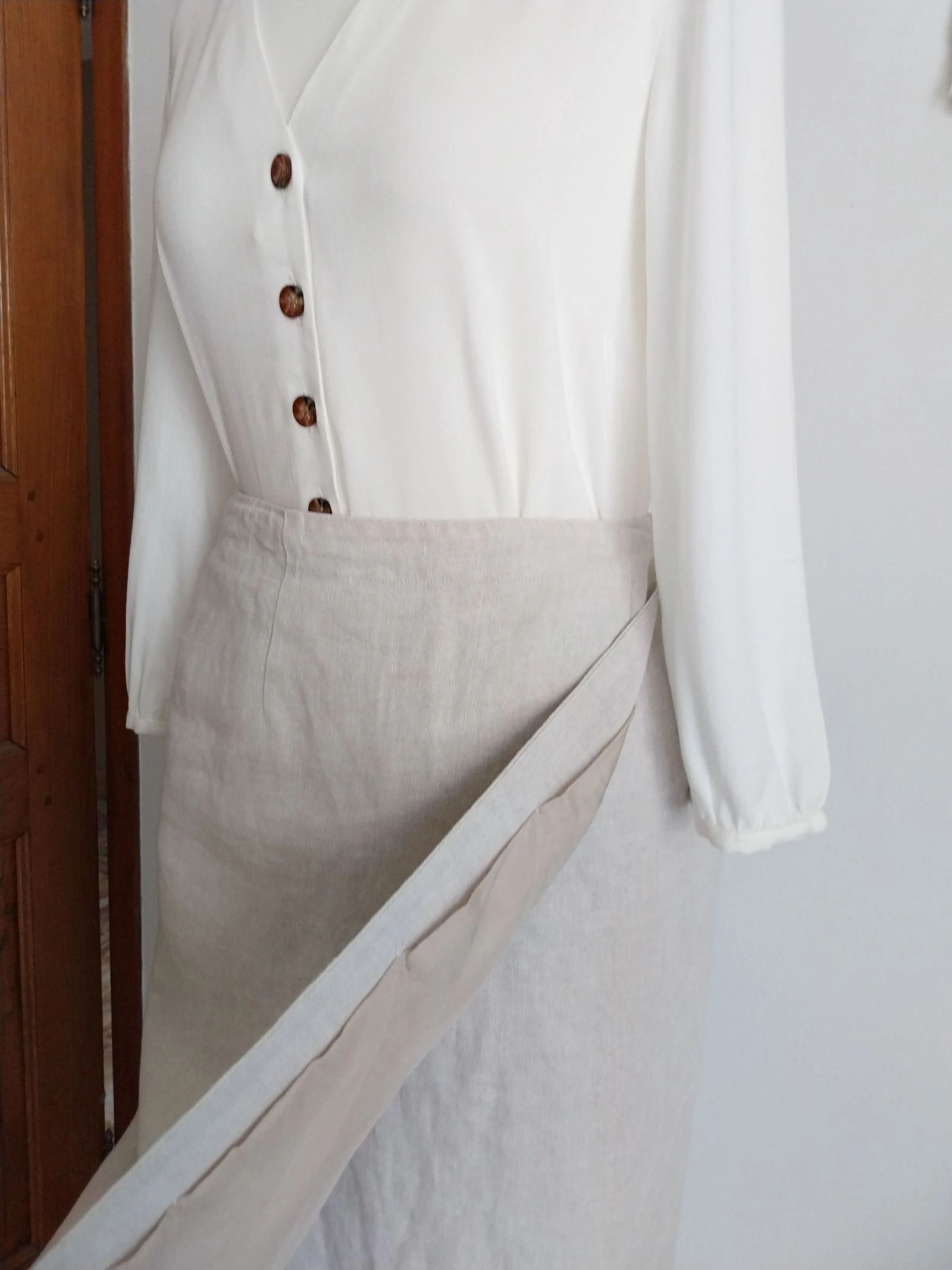 Falda larga estilo envolvente vintage de los años 80 en lino irlandés Talla 38 – photo 5